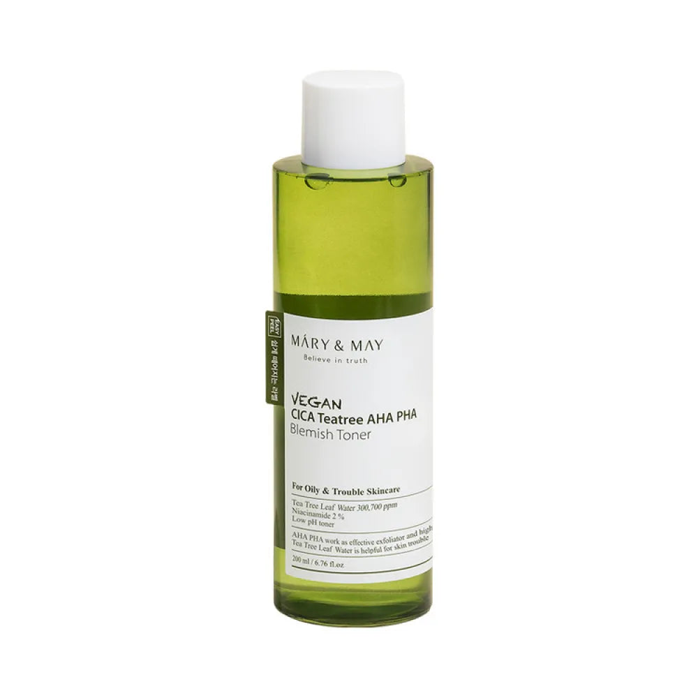 Mary & May – Vegán CICA Tea Tree + AHA PHA tonik problémás bőrre, 200 ml